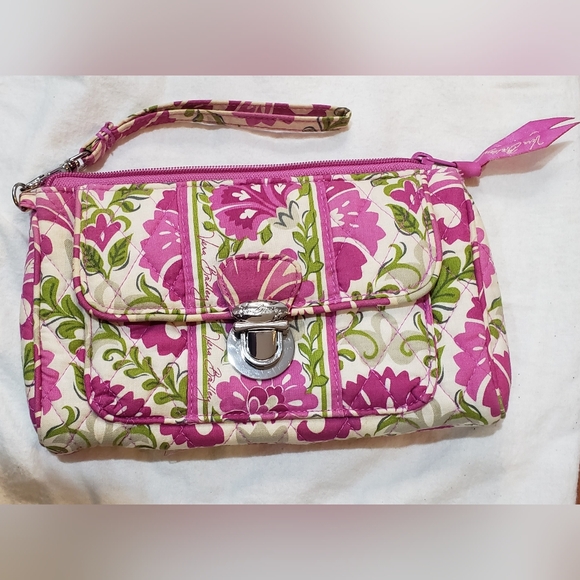 Vera Bradley Pink and Green Floral Quilted Wristlet - Picture 1 of 1